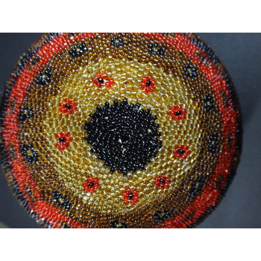 decorative folk art multicolor BEADWORK BASKET w Lid handcrafted Bali Indonesia